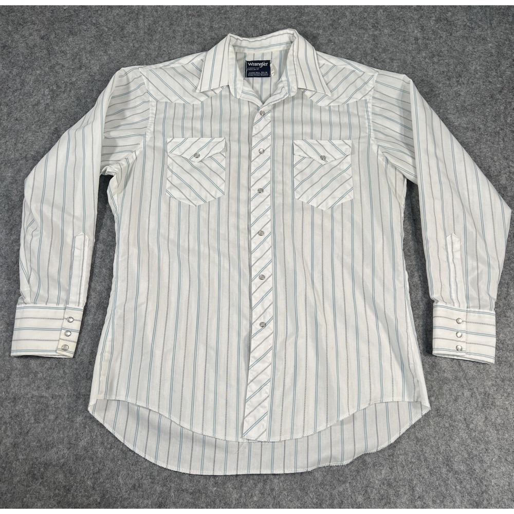 Vtg Wrangler Shirt Western Pearl Snap X-Long Tails Cowboy Cut Reg‎ Fit 16.5-34